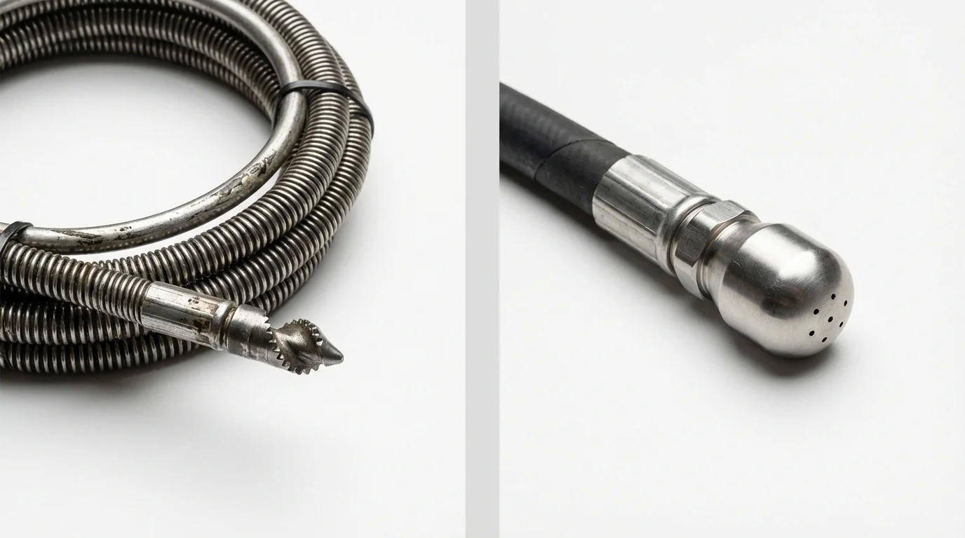 Drain snake cable and hydro jetting nozzle used for drain cleaning in Weiser, ID