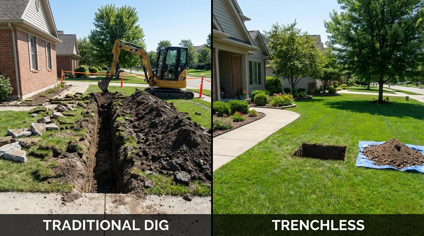 Trenchless sewer repair with minimal yard damage versus traditional excavation in Weiser, ID